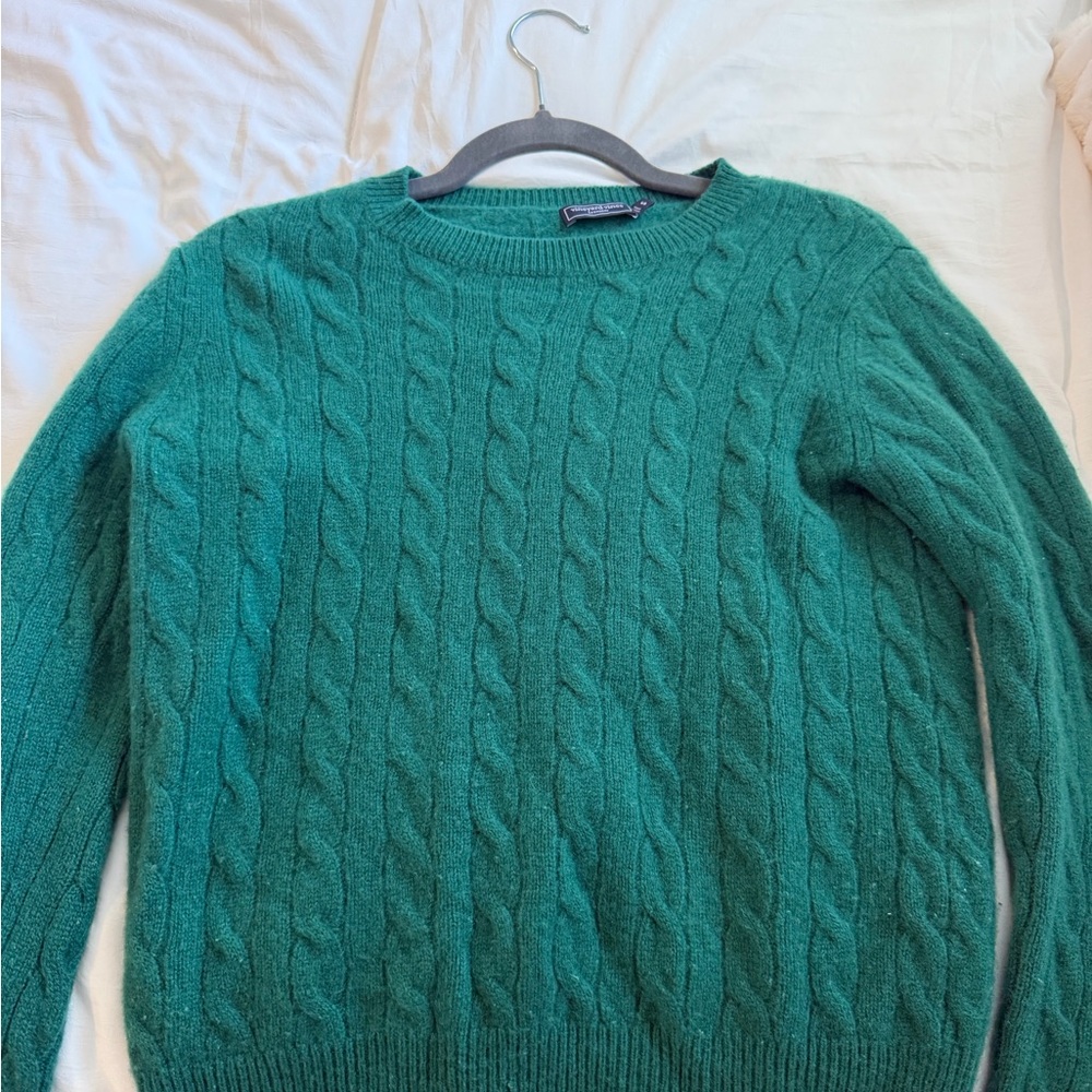 Vineyard Vines Cable Knit Crewneck Cashmere Sweater in Forest Green